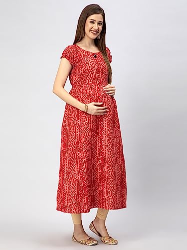 Image of CEE 18 Cotton Rayon A-Line Flared Maternity Feeding Kurti for Women with Zippers | Maxi Gown Dress for Women | Breastfeeding Dress for Mothers | Feeding Kurti for Women | Maternity Wear for Women