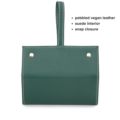 Image of Brouk & Co Leah 5 Eyewear & Jewelry Case - Pebbled Vegan Leather, Foldable Case, Snap Closure, Hanging Loop, Interior Mirror, 5 Compartments: Sunglasses and Jewelry (Green)