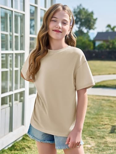 Image of Haloumoning Girls Short Sleeve T-Shirts | Kids, Summer,Girls shirts,Oversized t shirts,Girls T-Shirts,Oversized Tops, Casual Crewneck, Basic Tees 5-14Y