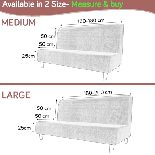 Image of HOKIPO 280 GSM Armless Sofa Cover for Sofa Cum Bed, Stretchable Elastic Futon Slipcover - 'Aria Nova' Large, Tea Rose Pink (AR-6703-PNK)