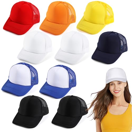 Chewtoyo 10 sombreros de camionero en blanco de sublimación, gorras de malla de poliéster, estilo unisex de béisbol, Negro+Blanco, talla única
