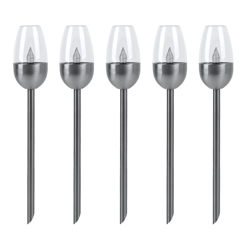 Solarleuchte Wegelampe Außenleuchte, Gartenfackel mit Feuereffekt, Terrassenlampe, integrierter Akku, Metall, schwarz, LED, DxH 6x38cm, 5er Set