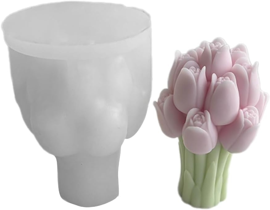 Silicone Mold Craft Tulips Bouquets Shape Flower Statue Silicone Clay for Hand-Making Professional Grade Mold