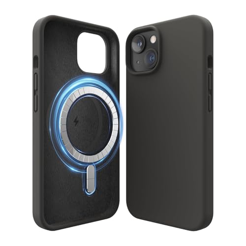 BEMMY Capa Capinha Para iPhone, Capa de Silicone Líquida Magnética para iPhone Compatível com Mag-safe (Preto-14)