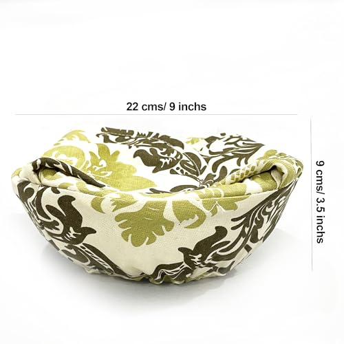 Swayam 100% Cotton Motif Design Printed Olive and Yellow Colour Bread/Roti Basket | Size: 22 cms Diameter with Removable Cover | Pack of 1