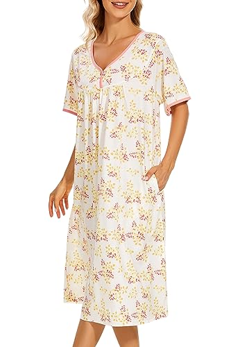 Image of AVIIER Nightgows for Women Soft Cotton Night Shirts Short Sleeve Sleepwear with Pockets