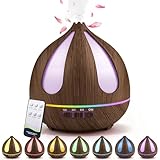 Aroma Diffuser, 500 ml Ultraschall Befeuchter mit Fernbedienung, GuKKK Holzoptik Aromatherapie Düfte Luftbefeuchter, 7 Farben LED, Fernbedienung mit Timer-Einstellung, für Schlafzimmer, Yoga, Büro