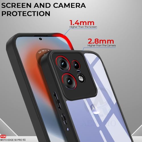 Image of AESTMO Moto Edge 50 Pro 5G Back Cover | 360 Protection | Crystal Clear Hard Back Transparent | Bumper Case for Moto Edge 50 Pro 5G (PC+TPU, Black Bumper)