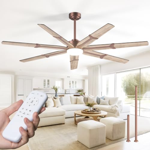 Image of Amico 72 Inch Ceiling Fans with Lights and Remote, Brown and Wood Grain