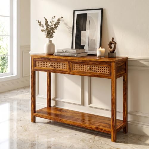Image of Solid Sheesham Wood Console Table for Living Room Furniture | Hallway Enteryway Console for Home and Office | (Honey Finish-03)