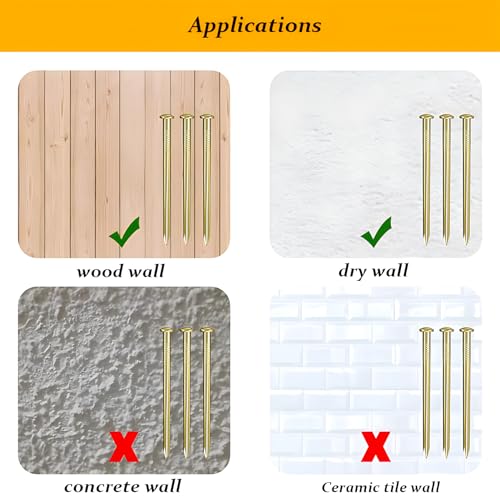Image of 50 Sets of Picture Hanging Kit, 30lb(30 Sets) and 50lb(20 Sets) Picture Hangers, Metal Picture Hanging Hooks with Nails, on Drywall, Wooden Wall(Gold), YF-PicHanger-30LBX30+50LBX20
