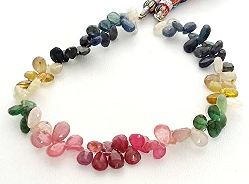 LKBEADS Naturalne wielokolorowe szafirowe fasetowane koraliki w kształcie gruszki, dobrej jakości wielokolorowa gruszka, 5 x 7 mm – 5 x 9 mm, sznurek 8,5 cala [E1413] wielokolorowy kamień szlachetny