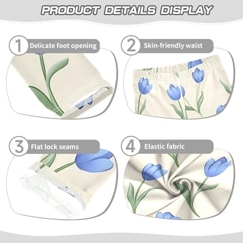 Blue Tulip Flower Girls Leggings Soft Stretch Workout Yoga Dance Pants for Kids Casual Tights3