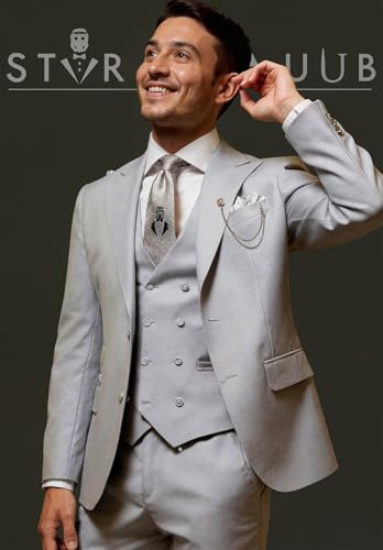 Men's Suit 3 Piece Slim Fit Double Breasted for Men Formal Business Tuxedo Set Wedding Groom Jacket Vest Pants4