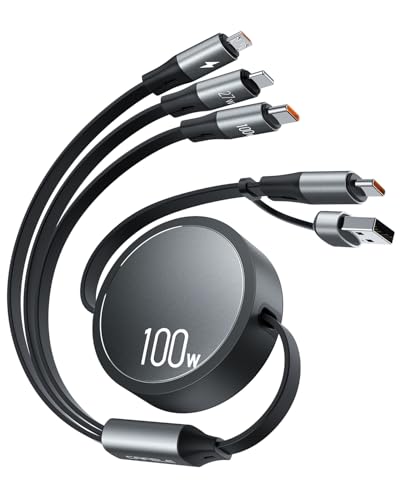 CAFELE 100W Multi Ladekabel USB A/C,6 IN 1/130CM Einziehbares Ladekabel,PD3.0 5A Schnellladekabel Typ C/Phone/Micro USB für Phone 17/Pro Max Air,16/16e,15 Serie,MaBook,Pad,Galaxy,Huawel