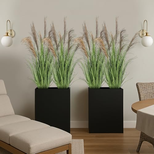 Jexine 6 Pcs Pampas Grass Potted Plants 4 ft Tall Artificial Grass Potted Artificial Greenery Floor Plants Tall in Pot for Housewarming Gift House Garden Bathroom Lobby Outdoor Decoration (Greeny) by Jexine - Used condition - Image 5