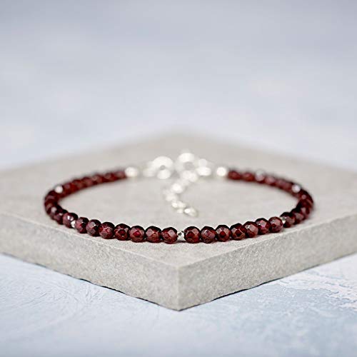 Precious-GEMS Jewelry Deep Red Garnet Bracelet, Tiny Gemstones, Dainty Gemstone Stacking Bracelet, Sterling Silver or Gold Fill, January Birthstone