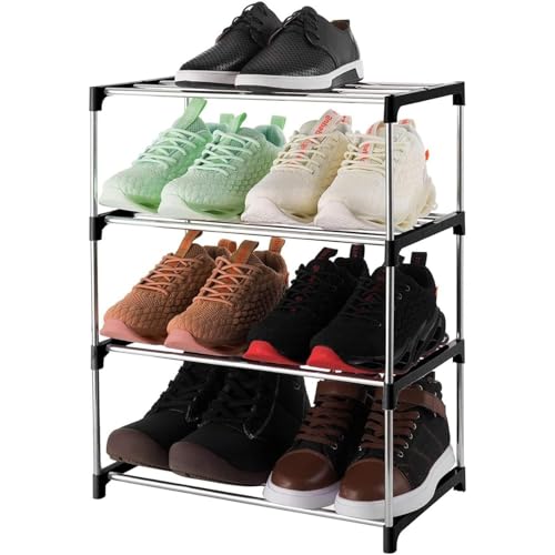 NYALKARAN Shoe Rack with Shelf | Foldable Plastic Shoe Rack with Shelves for Bedroom, Entryway & Living Room | Multipurpose Footwear Stand for Home (4 Layer Stainless Steel)