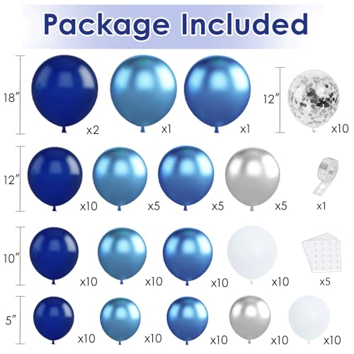 Image of Blocesa Navy Blue White Silver Balloons Arch Kit, Latex, Party Decor.