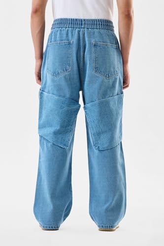 Image of SNITCH Men Cargo Pants | Relaxed Fit with Drawstring Closure & Multiple Utility Pockets | 100% Cotton Denim for Casual & Streetwear Styling