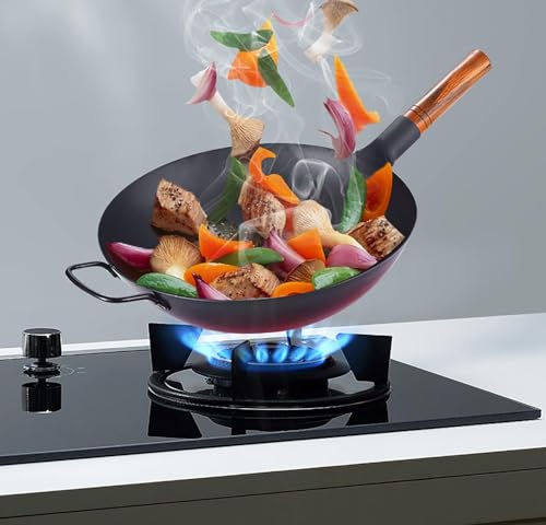 Wok de hierro hecho a mano, sartén asiática plana 34 cm miniatura 3