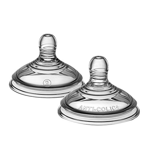 Tommee Tippee Lot de 2 tétines anti-coliques avancées pour biberon, débit moyen, 3 mois et plus, comme la poitrine pour un loquet naturel, valve...