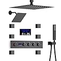 WHSHOWER Thermostatic Matte Black Body Jets Shower Set with 12" Ceiling Shower Head & 8" Side Square Head,Dual Shower Heads System with Handheld and Digital Shower Valve,Full Body Shower System