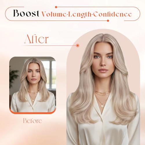 Image of Sunny Hair Clip in Hair Extensions Real Human Hair Blonde Highlights | Short Remy Hair Clip Ins 12 Inch, Soft Layers and Blended Ends, Natural Looking for Quick Daily Styling, Silky Straight 85g