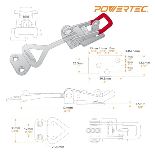 Image of POWERTEC 2PK Toggle Clamp, 400 lbs Holding Capacity, 4002 Adjustable Pull Action Latch for Smoker, Tool Box, Woodworking Jigs and Fixtures, Cabinet, Tool box, Door (20312)