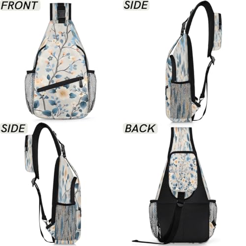 Bolso cruzado sling para mujer y hombre, flores, azul miniatura 6