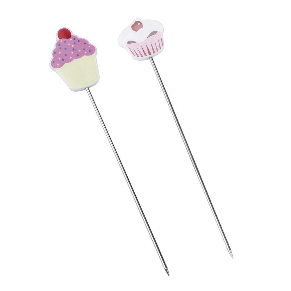 2PCS Stainless Steel Cake Tester Cute Cupcake Shape Cake Tester Probe Skewer Metal Cake Baking Cooking Bread Tool for Cupcake Muffin Bread Pancake