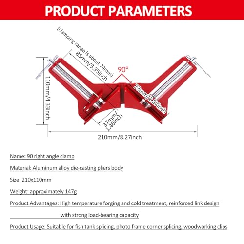 Corner Clamps Woodworking Reinforced 90 Degree Camps Right Angle Clamping Angle Square Wood Square Quick Fix Cramp Red Dorsion Cramp DIY Red - Image 5