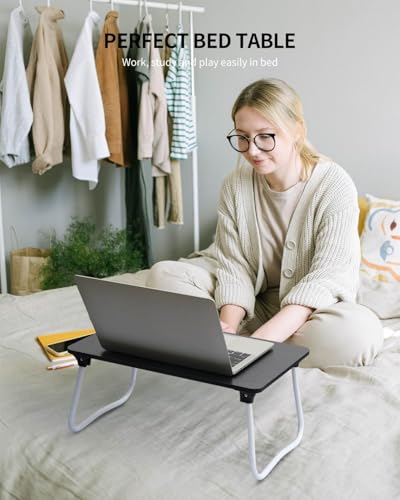 Image of Ruxury Foldable Lap Desk Laptop Stand Bed Desk Table Tray, Breakfast Serving Tray, Portable & Lightweight Mini Table, Lap Tablet Desk for Sofa Couch Floor - Black