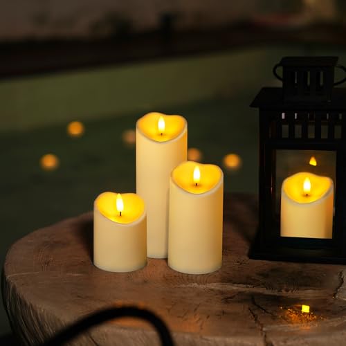 Image of Homemory Flameless Candles with Timer and Remote Control, Battery Operated LED Candles, Realistic Fake Plastic Candles for Wedding, Festival, Home Decor, Waterproof Outdoor, D3 inchH4 inch6 inch8 inch, Dark Ivory