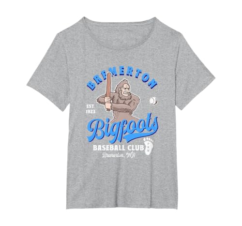 Funny Bigfoot Baseball Retro Minor League Baseball Team T-Shirt, Women's Plus, Heather Grey, 2X