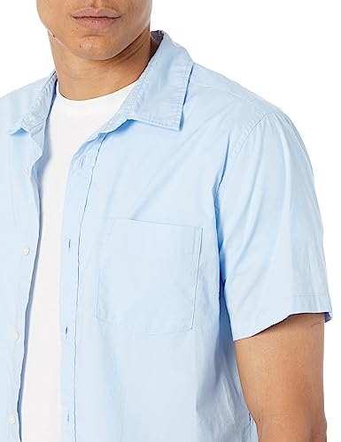 GAP Camisa masculina de popelina de manga curta e stretch, Azul cerúleo, M