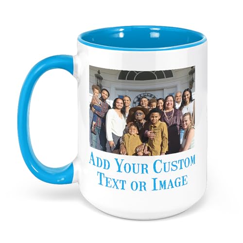 Personalized Mother's Day Coffee Mug, Custom Mum Photo Text 15 Oz Ceramic Mug, Customized Mom Gift Idea Picture Name Cup, Taza Cafe Personalizadas Fotos, Cute Gifts Mom Women Dad Men, Light Blue