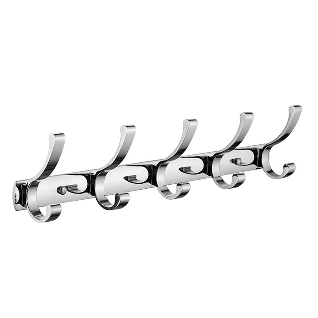 Zhouxiao Silver Brass Coat Rack Wall Mounted With Hooks, Modern Heavy Duty Coat Hook Rail, Robe And Towel Hooks Rack For Bathroom, Entryway, Mudroom, Hats 5Hook