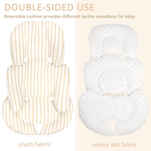 Image of Infant Car Seat Insert, Car Seat Head Support Baby Girls Boys, Soft & Reversible Newborn Carseat Insert Cushion with 2 Strap Covers, for Stroller, Swing, Bouncer (Brown Line)