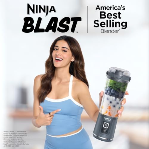 Image of Ninja Blast Portable Cordless Blender (BC151INNV) - 530ml | USB-C Rechargeable | Crushes Ice & Frozen Fruit | BPA Free, Leak-Proof Travel Lid Denim Blue