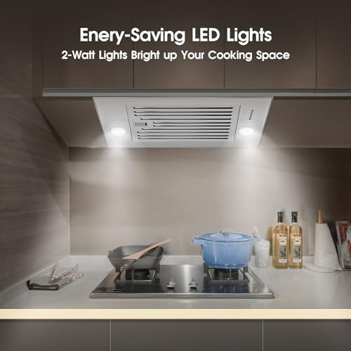 Image of Range Hood Insert 24 inch, Built in Kitchen Hood 600CFM, Ducted /Ductless Convertible Stove Hood with Stainless Steel Baffle Filter, Vent Hood Insert w / 3 Speed Fan, 2PCS Replaceable LED Lights