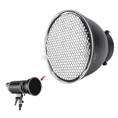 Denash Difusor del Reflector de Montaje de Bowens de 7 , Softbox Plateado con Cuadrícula de 60 ° para Flash Estroboscópico de Estudio, Modificador de Luz de Aleación de Aluminio