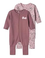 NAME IT Baby - Mädchen Nbfnightsuit 2p Zip Ff Grape Flower Noos Schlafanzug, Grape Shake, 50 EU