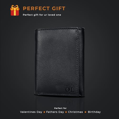 Image of Tri fold Leather Wallet for Men with RFID | Slim Wallets for Men with 1 ID and 6 Credit card slots | Front Pocket Minimalist