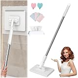 Zero Touch Mini Mop, Push Pull Minimop, Lazy Mop Wet and Dry, Disposable Clip on Dust Mop with 10 Reusable Cloths, No Wash Wet & Dry Floor Cleaner, for Gaps &Tile (1*Cotton Wipes+5*Cloths)