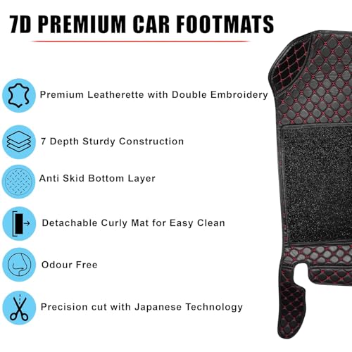 Image of Auto Ride 7D Luxury Car Mats for Mg Hector Plus (7 Seater)| Ultra-Premium PU Leather | Waterproof, Dustproof & Anti-Slip | Custom Fit All-Weather Floor Mats | Color : Black & Beige