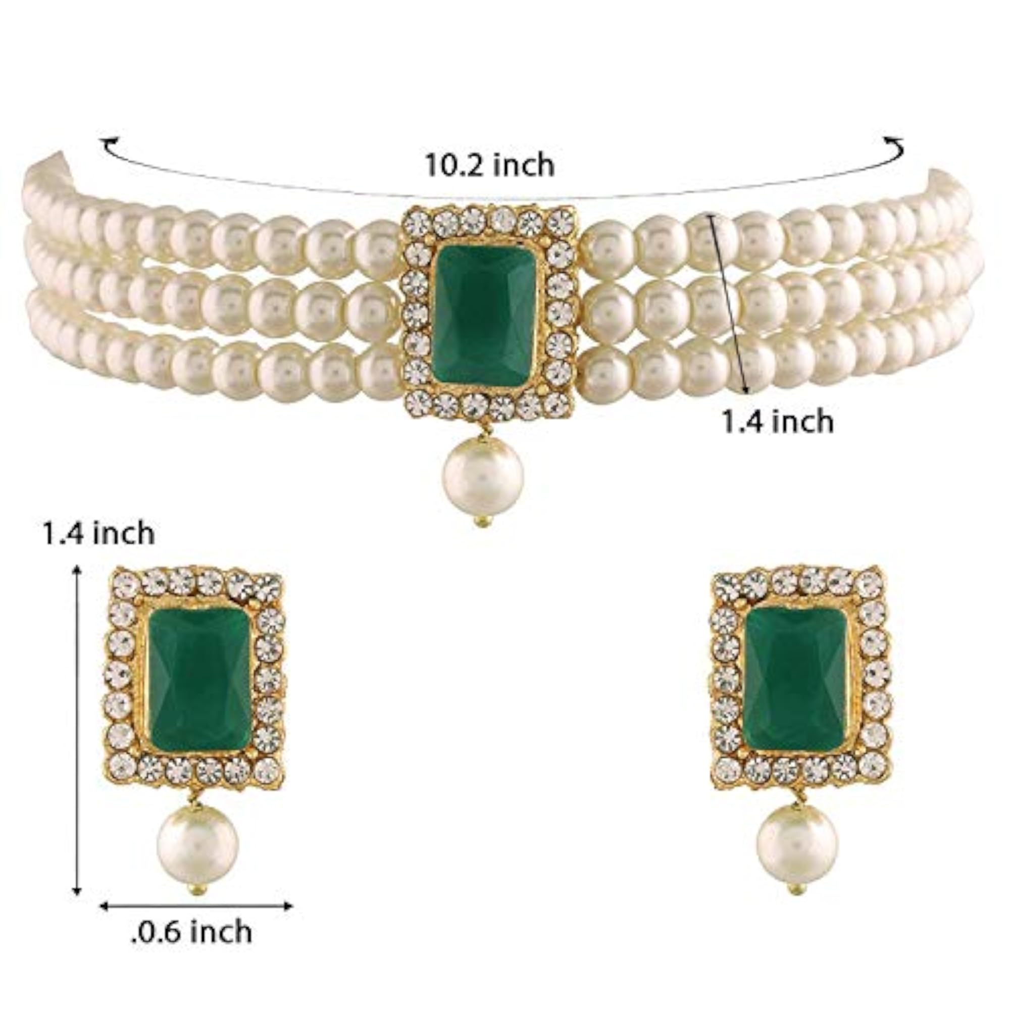 Traditional Stone Pearl Choker Necklace Set (ML237G)