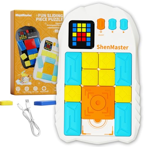 Rechargeable Super Slide Puzzle Game,Klotski Brain Toys for Kids Teens,500+ Challenges 7 Difficulty Levels for Boys&Girls,Portable Travel Games for All Ages,8-12 Gifts idea-White