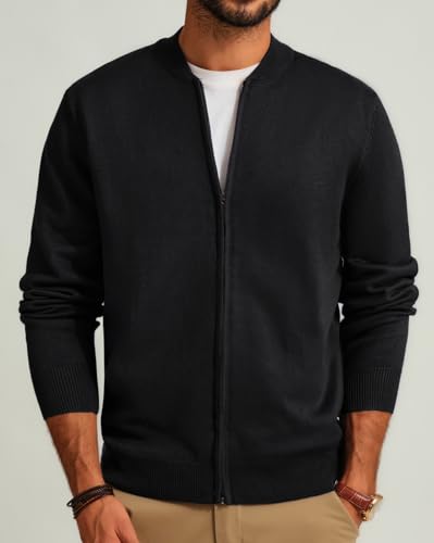 Men's Casual Full Zip Cardigan Sweater Slim Fit Stand Collar Sweater Jacket2