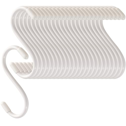 Cozihom 3 Inch Heavy Duty Vinyl Coated S Hooks, Rubber Coated S Hooks, Extra Thick Non Slip Metal S Hanger for Closet, Garden, Garage, Kitchen Hanging, White, Pack of 24